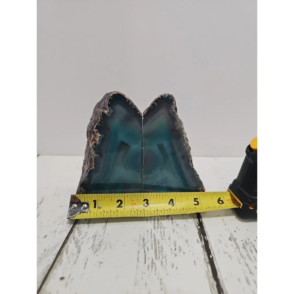 Teal Blue Agate Geode Bookends